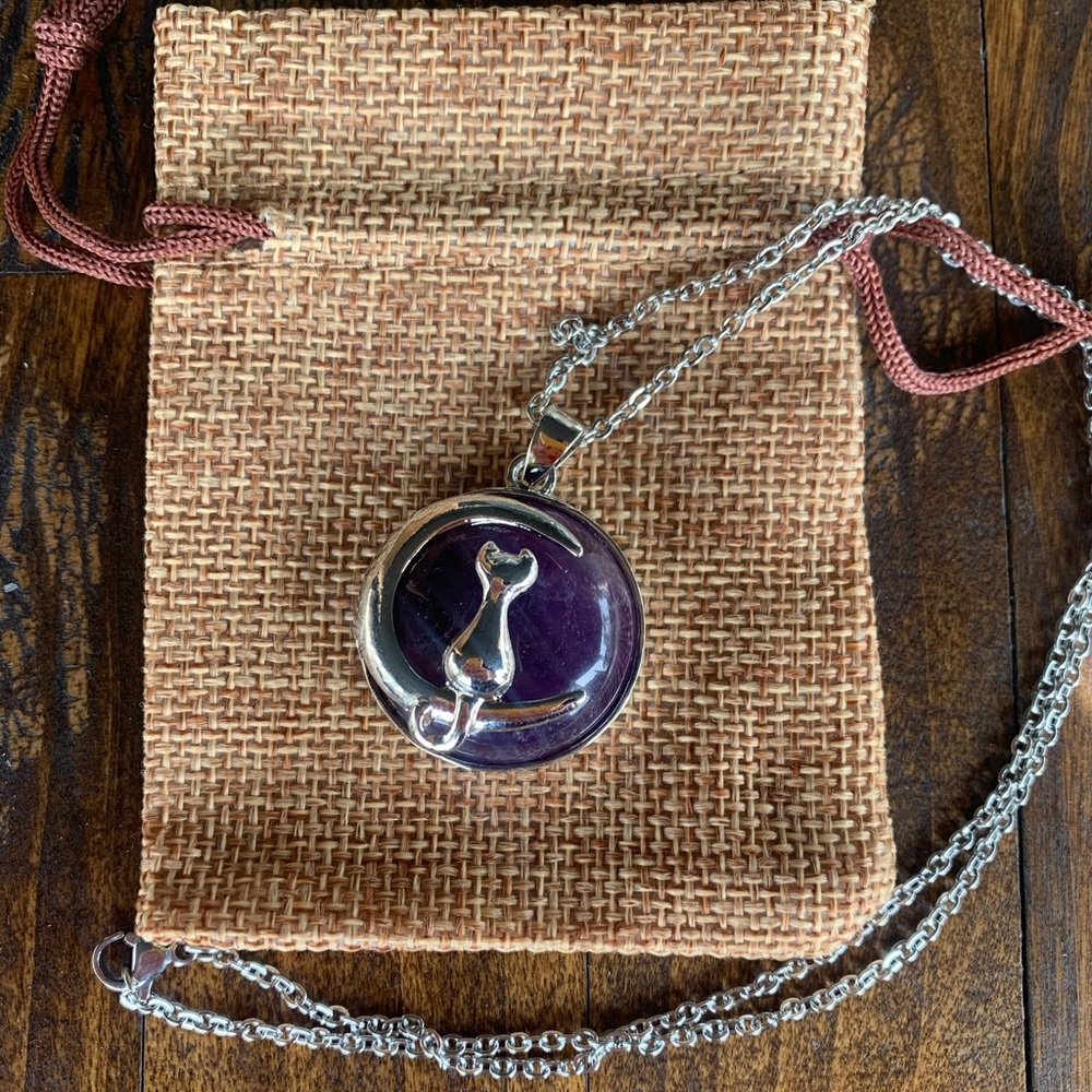Crystal Cat Necklace | Kitty Cat Jewelry | Amethyst Cat Pendant | Teen Girl Gift